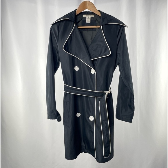 Vertigo Retro Style Belted Piping Detail Trench Coat in Black White Size Medium - Picture 2 of 7